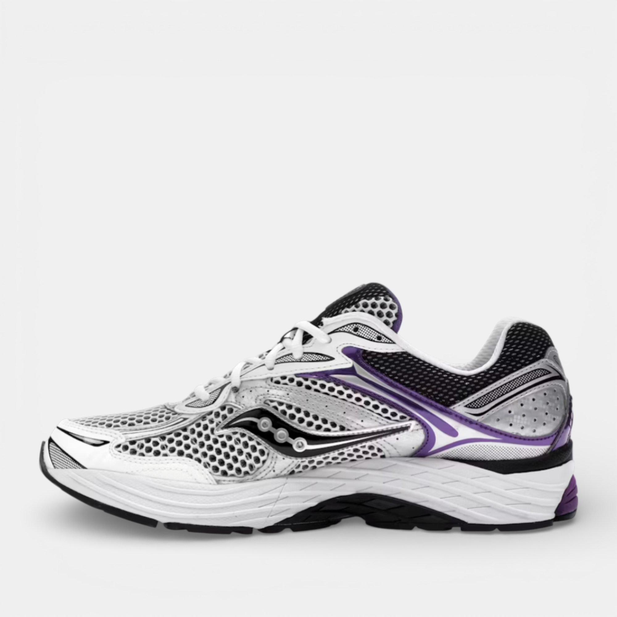 Saucony ProGrid Omni 9 White Black Silver Purple – Image 2